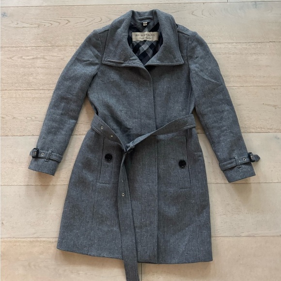 Burberry London Gray Wool & Cashmere Belted Trench Dress Coat - Picture 6 of 13